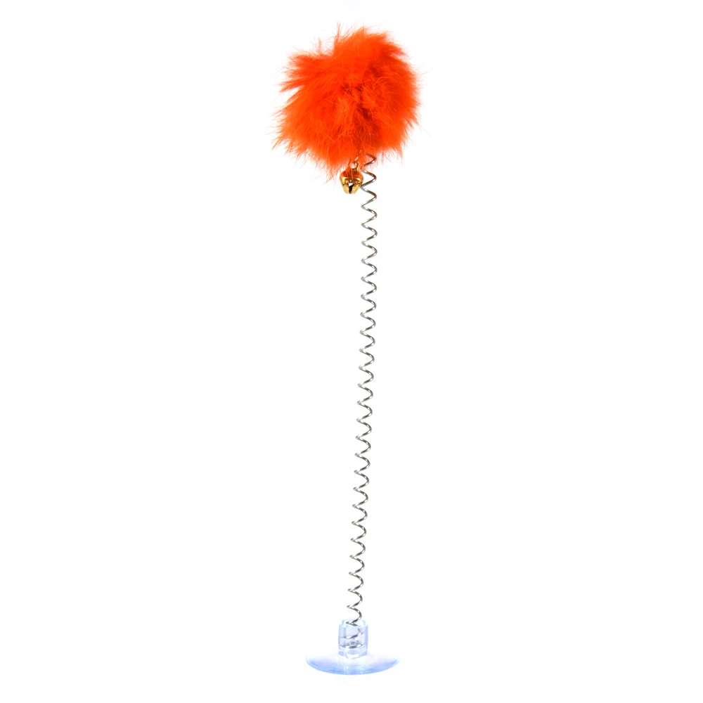 1pc Cat Teaser Toy Interactive Plush Cat Spring Wand Kitten Toy Ball With Sucker Bell Pet Supplies Pet Accessories 