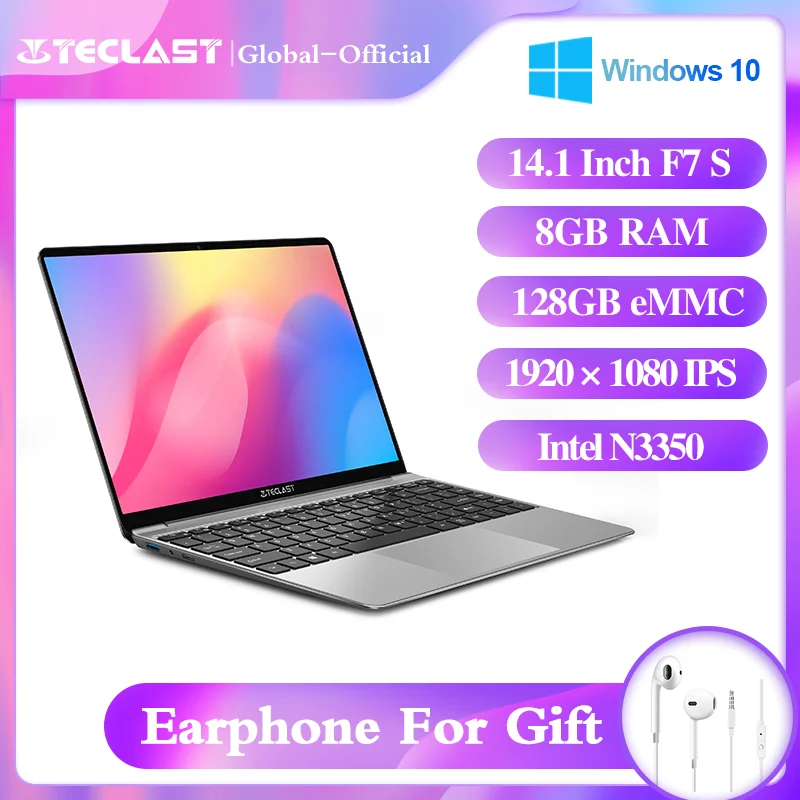 Teclast F7S Laptop 14.1" notebook 8GB RAM 128GB eMMC Intel Celeron N3350 Windows10 OS 1920x1080 IPS playback 4K Videos Mini-HDMI-0
