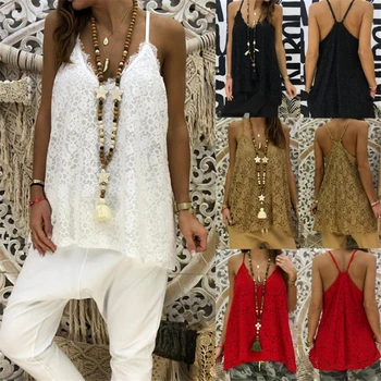 

Women Lace Sleeveless Camisole Tops Loose Tunic Tank V Neck Casual Loose Summer Beach Tank Tops Shirts Lady Clothes