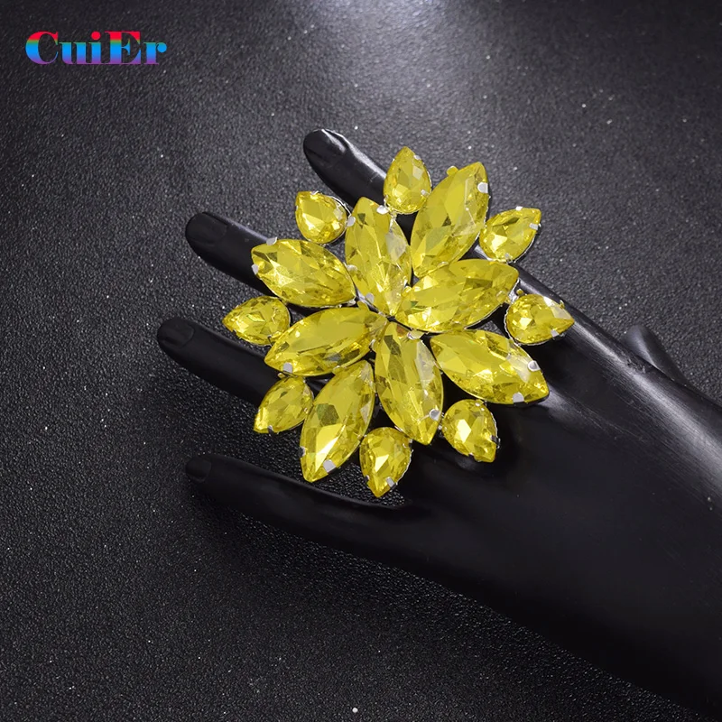 

7.3CM Luxury shiny big glass crystal rings for women bright yellow rhinestones jewelry for wedding accessories Christmas gift