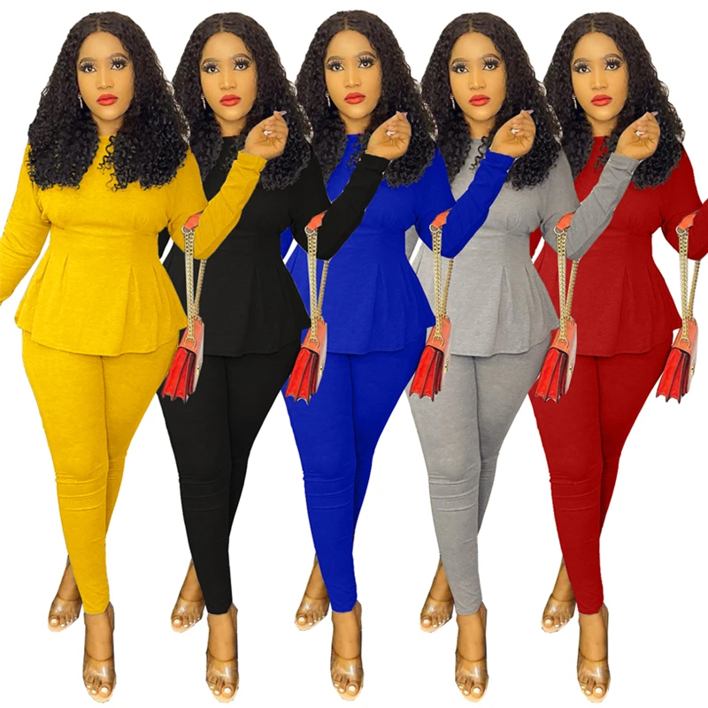

Solid Color Bat Sleeve Tight Blouse and Pant
