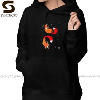 

Cute Hoodie Space Foxes Hoodies Long Sleeve Street wear Hoodies Women Plus Size Simple Cotton Grey Printed Pullover Hoodie
