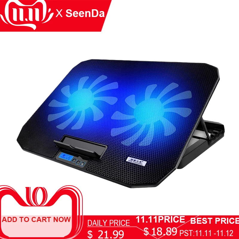 

SeenDa Laptop Cooler Cooling Pad 2 USB Ports and Two Cooling Fan Adjustable Speed Notebook Stand for 12-15.6 inch