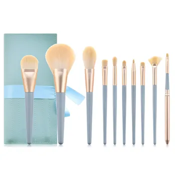 

10Pcs makeup brush set With Bag JiWu god Blue wood handle for Foundation Powder make up brushes beauty tools T10184