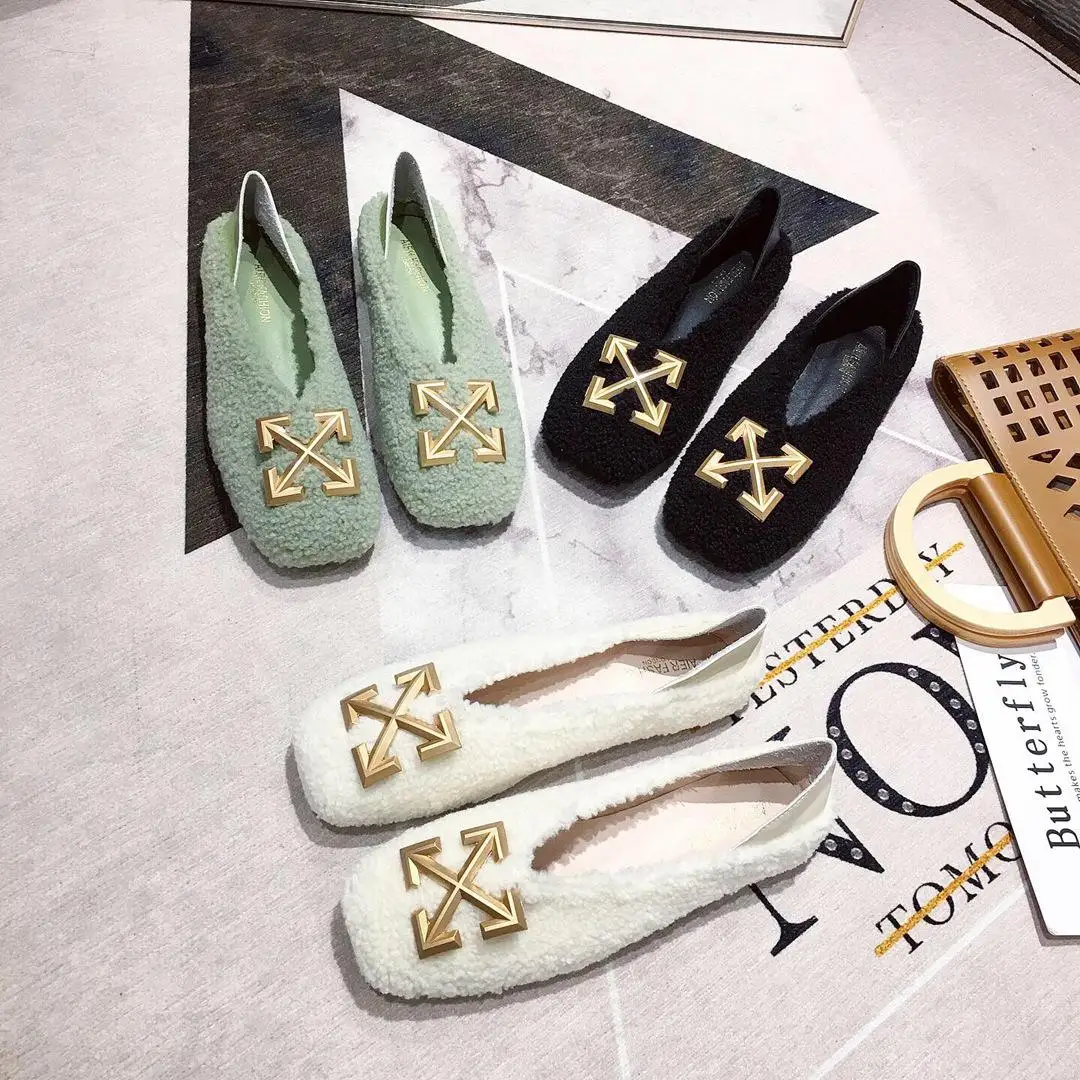 

Women Mules Fur Slip-on Embroidery Slippers Rivet Shoes Furry Espadrilles