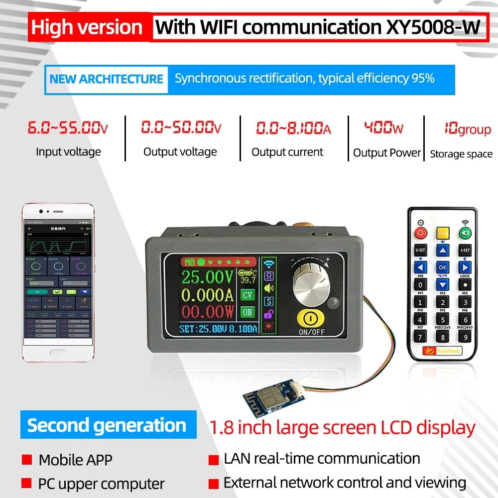 XY5008 – convertisseur Buck CC CV 0-50V 8a 400W, Module d'alimentation réglable, alimentation régulée en laboratoire, Variable WIFF APP