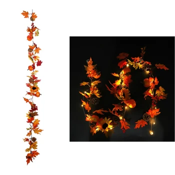 

1.8m LED Lighted Fall Autumn Artificial Pumpkin Maple Leaves Garland Door Window