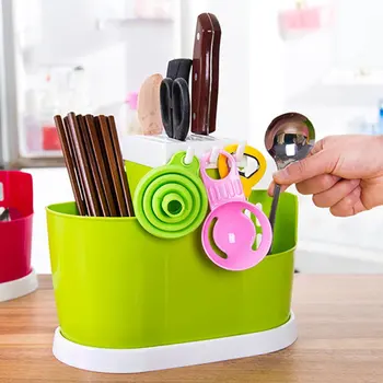 

Kitchen Draining Water Chopsticks Cage Spoon Storage Rack Cutlery Organizer Drainer Multifunctional Storage Box Plastic Holder