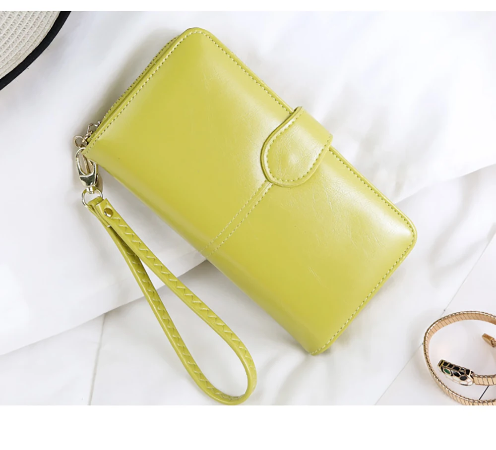 Women Oil Wax Leather Women's Wallet Female Purses Big Capacity Hasp Zipper Purse Ladies Long Wristlet Clutch Coin Card Holders Women Oil Wax Leather Women's Wallet Female Purses Big Capacity Hasp Zipper Purse Ladies Long Wristlet Clutch Coin Card Holders