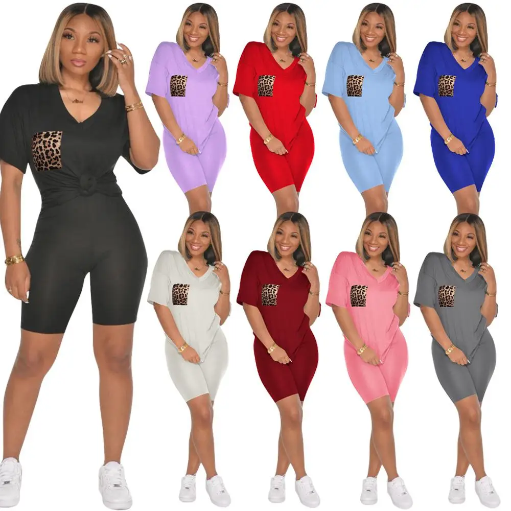 

Summer Women Short Tee Top Pencil Shorts Suits Two Piece Set Sporty Active Tracksuit Outfit Women Clothes