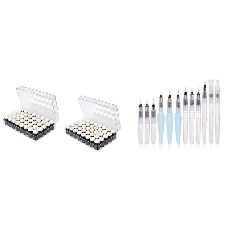 80 Pcs Finger Sponge Dauber Painting Ink Pad Case Art Tools &amp 12 Watercolour Brush Pens |