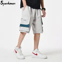 2019 для мужчин Harajuku шорты для бега уличная хип хоп Брюки Карго короткие карман цвет блок лето Мешковатые Короткие хлопковые Sweatpant