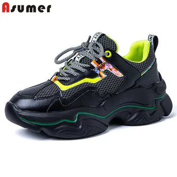 

ASUMER High Quality Genuine Leather Vulcanized shoes Women's Platform Sneakers Women Shoes Breathable Casual Chunky Sneakers