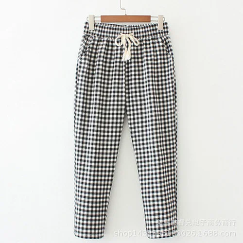 work pants Plaid Pants Women's Harem Pants Capris Loose High Waisted Trousers Female Oversize Summer Cotton Ankle-Length Pants for Women vuori joggers Pants & Capris