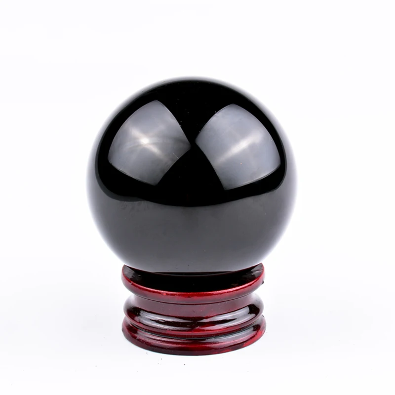 

60mm Natural Black Obsidian Sphere Pure Solid Crystal Ball Stone With Stand Home Office Crafts Ornaments Holiday Gifts
