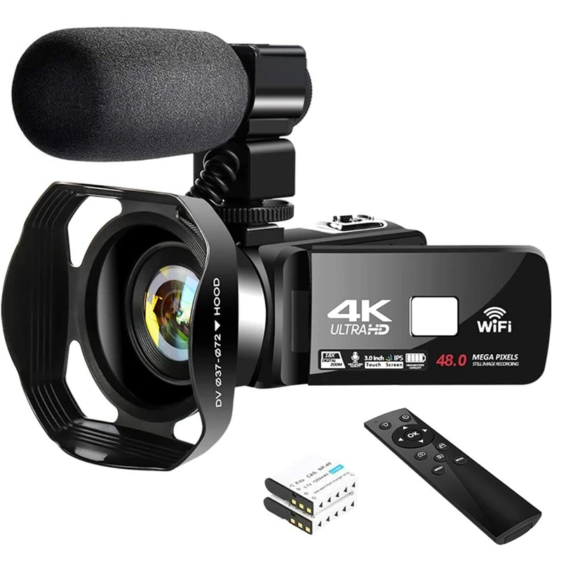 4K Digital Camcorder Camera Video Camera WiFi Vlogging Camera HD Touch-Screen Camera with Microphone and Remote Control