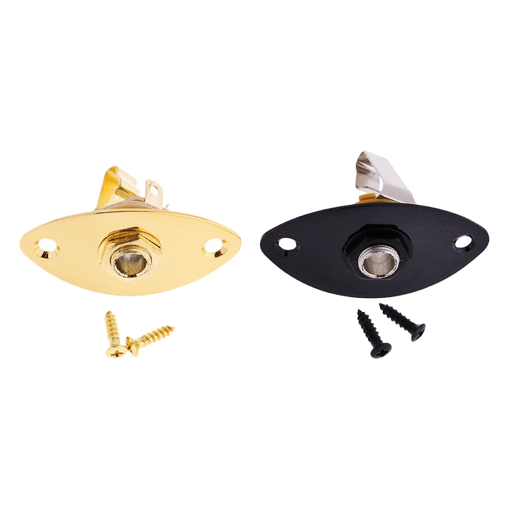 2 Pieces of Set Guitar Jack Plug Plate Electric Guitar Bass Oval Plug Socket with Mounting Screws Black+Golden