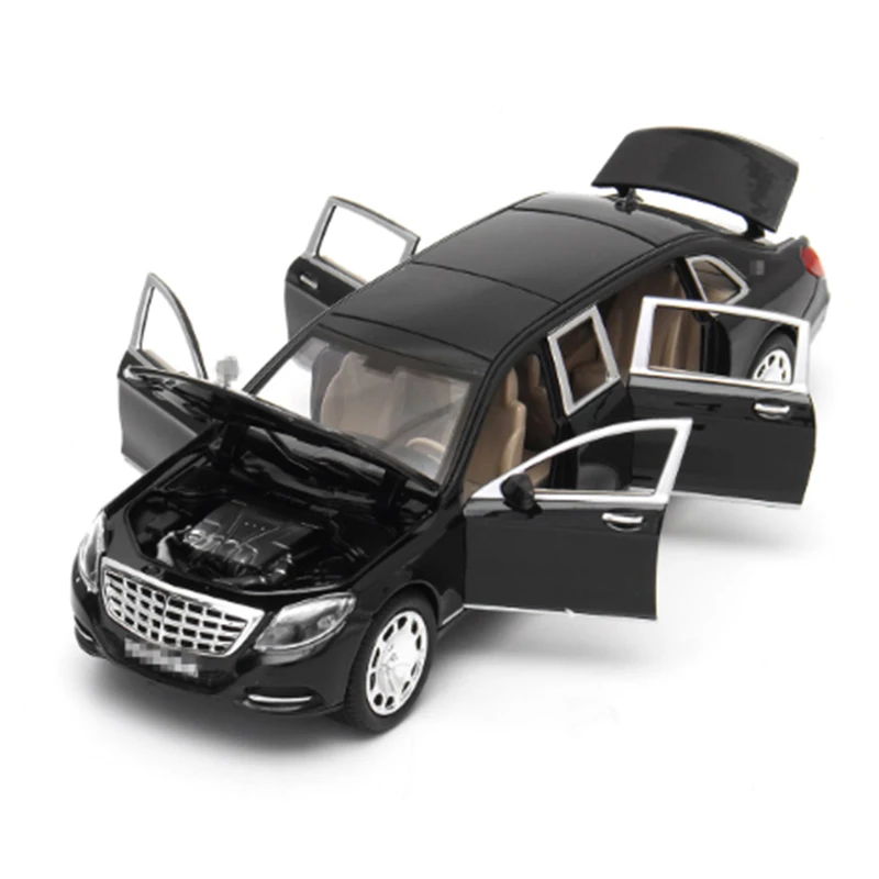 

KIDAMI 1:24 Maybach Alloy Car Model Limousine Diecast Metal Car Toys For Children Sound and Light Pull Back Toy Car Gifts