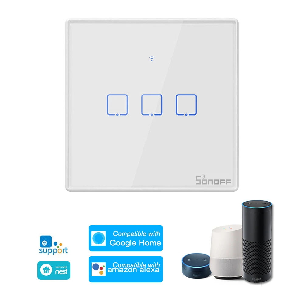 Интеллектуальный выключатель света SONOFF T2EU T2UK T2US TX Smart Wi-Fi настенный сенсорный выключатель с границы умный дом 1/2/3 433 RF/Голосовое управление/приложение/сенсорный экран Управление для Alexa