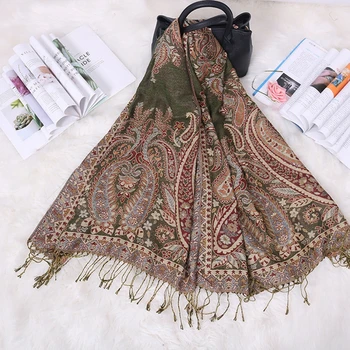 

2019 New Bohemia Style Women Double Side Paisley Silky Pashmina Scarf Wrap Shawl Lady's Ethnic Jacquard fringed Travel scarf