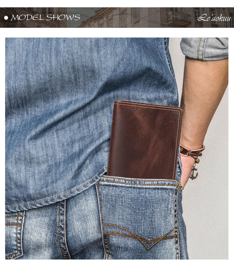 New Unisex Real Leather Vintage Coffee Gift Long Checkbook Organizer Standard Men's Wallet Travel Purse Designer Clutch 8645