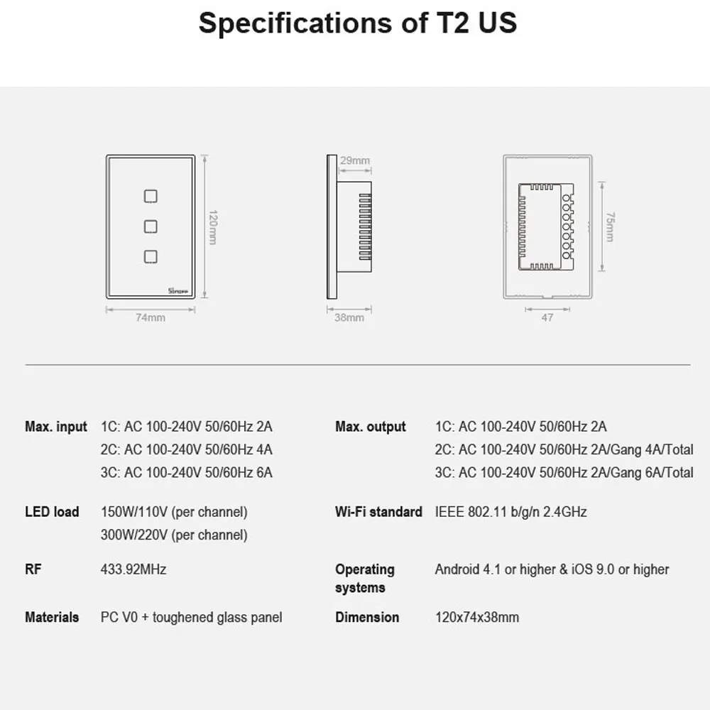T2 1/2/3 с Wi-Fi, "Умный" настенный wi-fi-выключатель беспроводная панель Сенсорный настенный выключатель Retome Управление для iOS Android Mobile App
