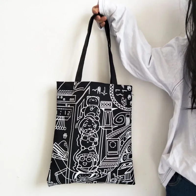 New Women's Canvas Bag Japanese and Korean Simple Versatile Comics Environmental Protection Bag Ladies Shoulder Bag Cloth Bag