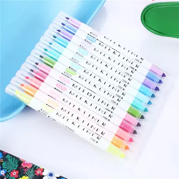 

12 Colors/set Cute Mild liner Pens Highlighter Dual Double Headed Fluorescent Pen Drawing Marker Pen Stationery school supply