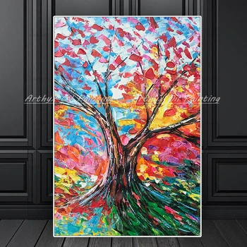 

Arthyx Hand Painted Abstract Knife Life Tree Oil Paintings On Canvas Wall Picture Pop Art Poster For Living Room Home Decoration