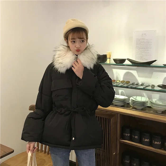

New Style Photo Shoot Net Price ~ Versatile Cute College Style Slimming Waist Hugging Cotton Coat (Fur Collar Deconstructable)