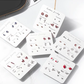 

7Pairs/Set Earrings Imitation Rhinestone Everyday Different Stud Earring Simple Sweet Girl Women Daily Party Love Heart Ornament