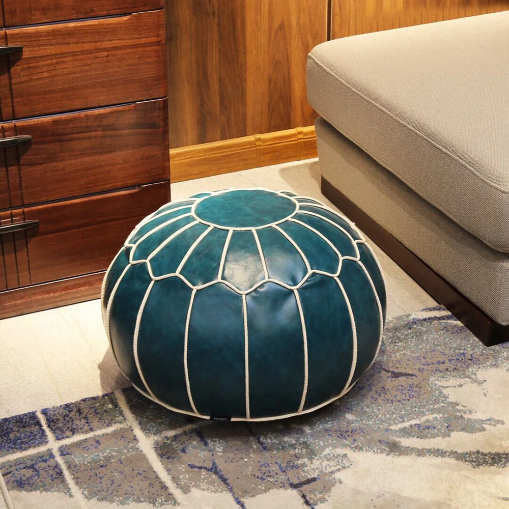 55cm Moroccan PU Leather Pouf Cover Round Seat Unstuffed Ottoman Footstool Cushion Home Carpet Tatami Craft Floor Futon Mat