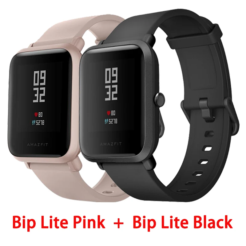 Смарт-часы Huami Amazfit Bip Lite 2 с глобальной версией,, Xiaomi, gps, 45 дней, батарея, глонесс, Смарт-часы с частотой сердечных сокращений - Цвет: black add pink