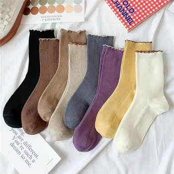

10pairs/lot Breathable Woman Socks Solid Black White Retro Streetwear Sock for Japanese Kawaii Girls Cute Sock Gifts