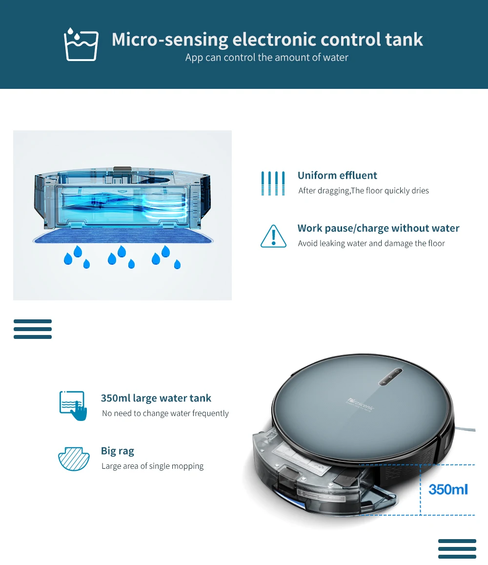 2020 Version Proscenic 830T Robot Vacuum Cleaner (3 in 1 Saugroboter mit Wischfunktion) APP Control Water Tank Large Dust Box04