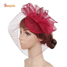 Бордовые головные уборы для женщин вечерние головные уборы с лицевая вуаль Linene шляпы Простые Свадебные шляпы chapeau femme mariage H373