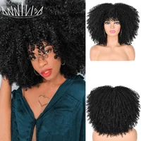 Short Hair Afro Kinky Curly Wigs With Bangs For Black Women African Synthetic Ombre Glueless Cosplay Wigs High Temperature 14" 1