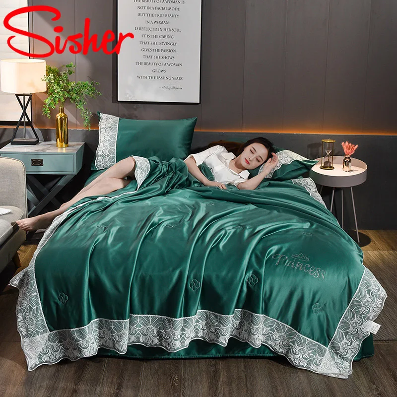 

Luxury Summer Air-conditioning Quilts Modern Lace Thin Comforter Smooth Soft Bed Covers Blanket (No Pillowcase and Bed Sheet)