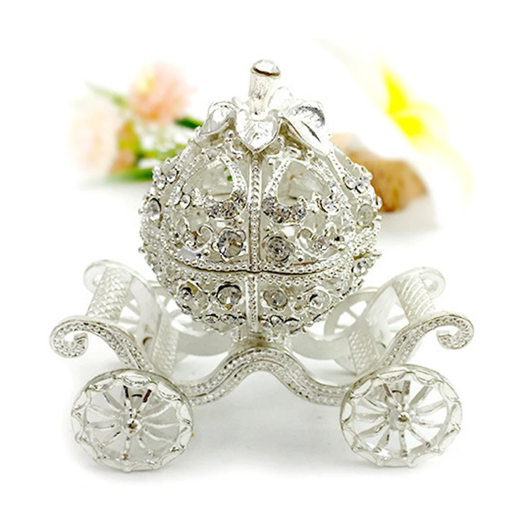 Pumpkin Carriage Crystal Jeweled Trinket Jewelry Box, Wedding Ring Box Novelty Gift for Women Girls
