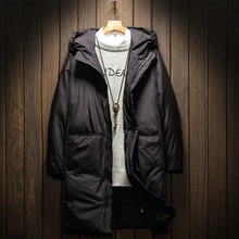 Зимний пуховик для мужчин, 70% белый утиный пух, Мужская удлиненная куртка, повседневная утолщенная теплая Молодежная мужская пуховая куртка с капюшоном