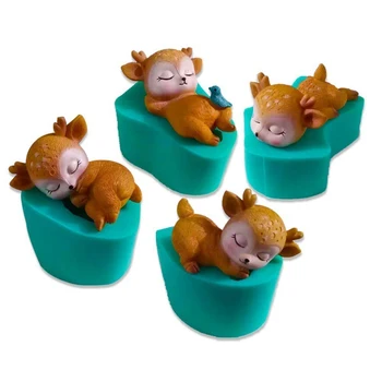 

3D Sleeping Deer Silicone Mold Candle Cake Chocolate Mould For DIY Crafts Cake Decor Fondant Cake Mold Clay Cement Decor Tools