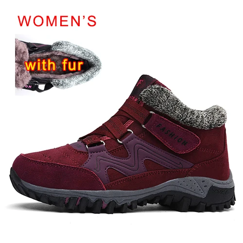 Очень теплые женские зимние ботинки унисекс; качественные женские зимние ботинки для мужчин; теплая водонепроницаемая зимняя обувь; женские ботильоны на меху - Цвет: Red fur