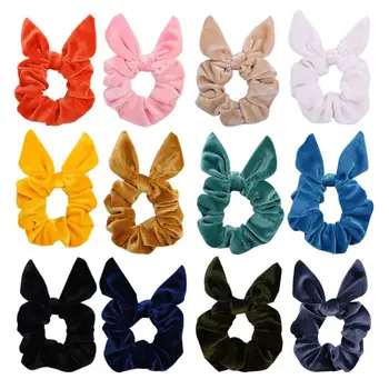 

12Pcs Velvet Hair Scrunchies Elastic Bands Pointed Bunny Ear Bow Ponytail Holder