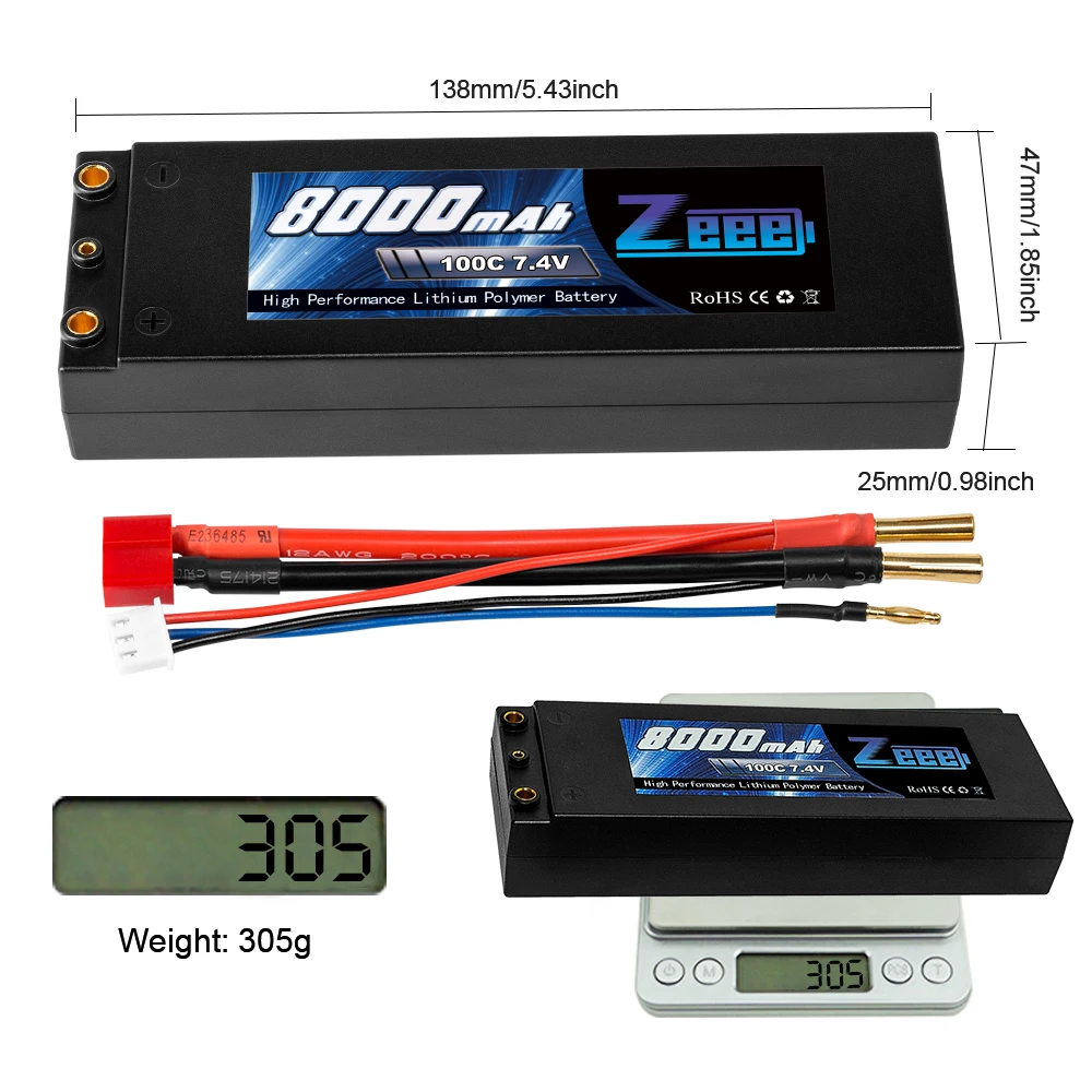 Zeee 7,4 V 100C 8000mAh литий-полимерный Батарея 2S RC Lipo Батарея с 4 мм пуля Дин-Стиль T штекер для RC автомобиль модель Лодка Грузовик