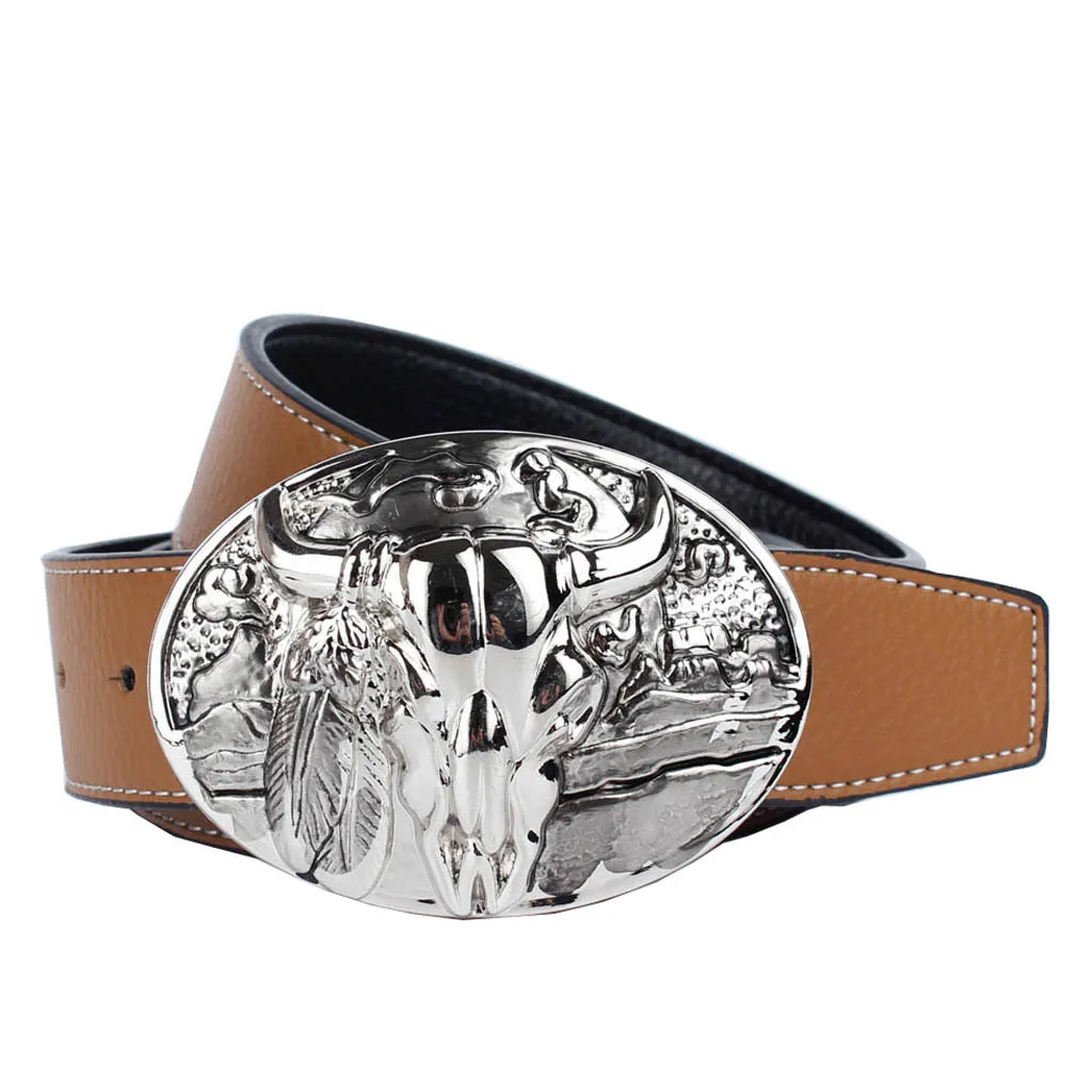 Metal Arabesque Pattern Buckle Waist Belt Leather Waistband Cowgirl Western
