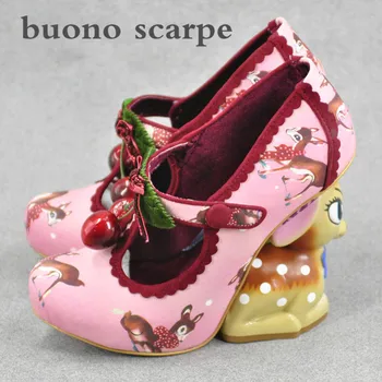 

Woman's cute fawn with fashion special high heel shoes