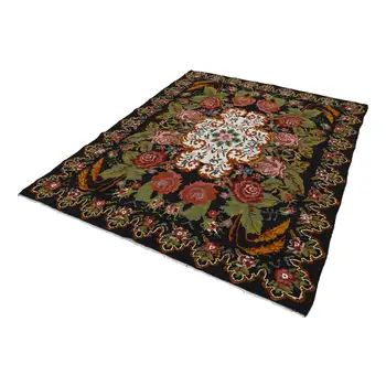 

205x258 Cm Black Handmade Vintage Moldovan Rugs Rug-7x8 Ft