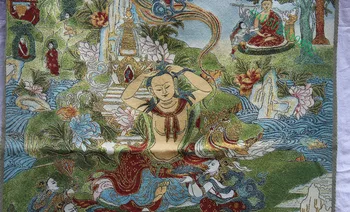 

36 inch Silk embroidery Green Tara enlightenment Goddess Tangka Thangka Paintings Mural 5.0