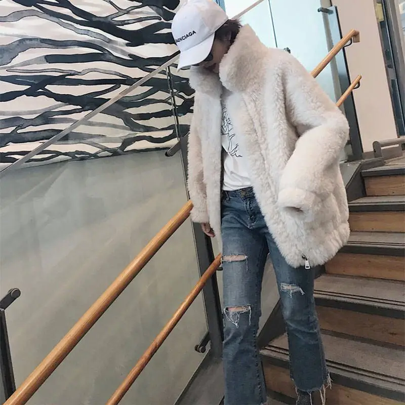 Fashion New Winter Women Casual Real Wool Fur Slim Coat Lady Natural Sheep Shearing Fur Thick Warm Jacket Abrigo Mujer J121