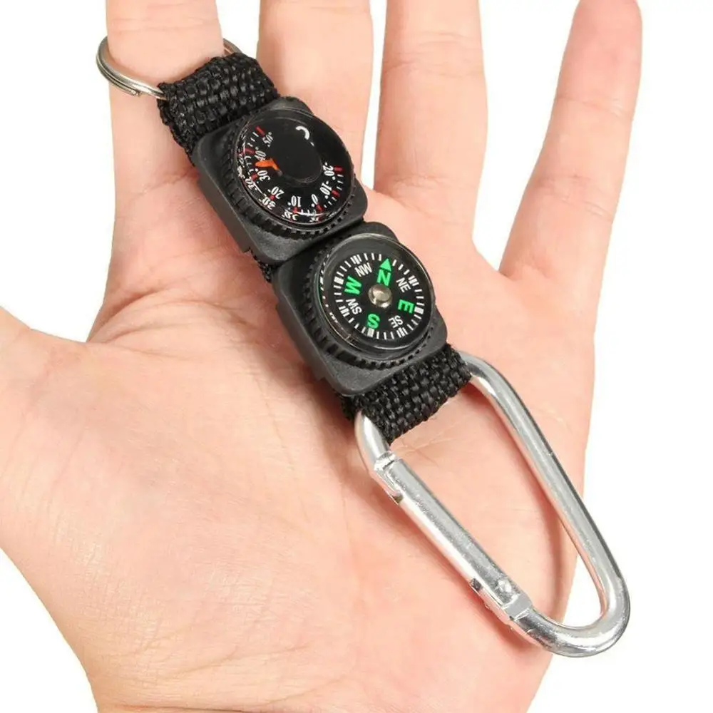 

3 in 1 Climbing Hiking Mini Carabiner Keychain Compass Thermometer hanger Key Ring